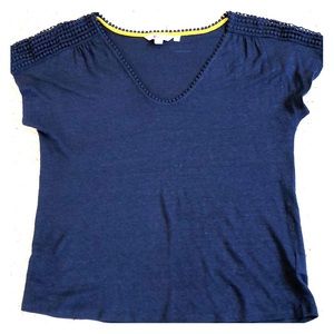 Cute Dark Navy Linen Short Sleeve Top, *BOGO